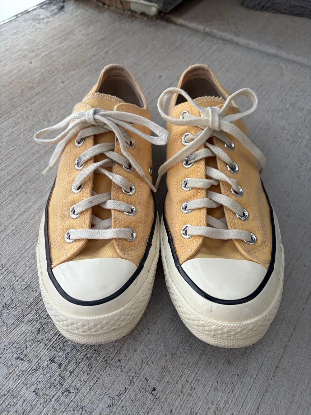 Converse Low Top Sneakers in Yellow Canvas with Cream Accents - Picture 2 of 4